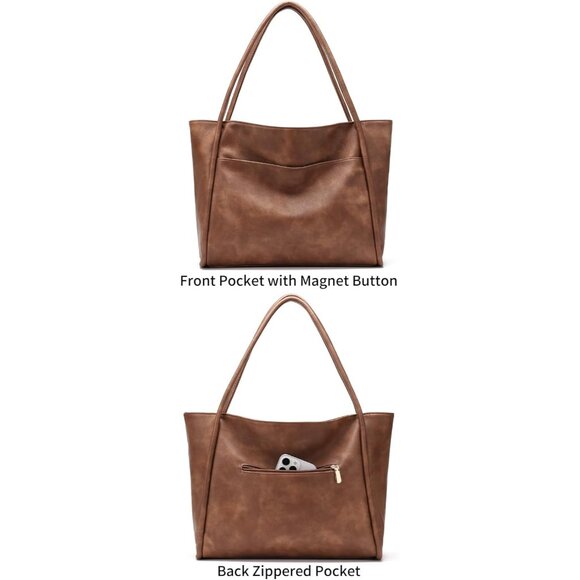 Premium Vegan Leather Tote Bag - Chic Carry-All for Women, 15.35" x 6.3" - Picture 6 of 7